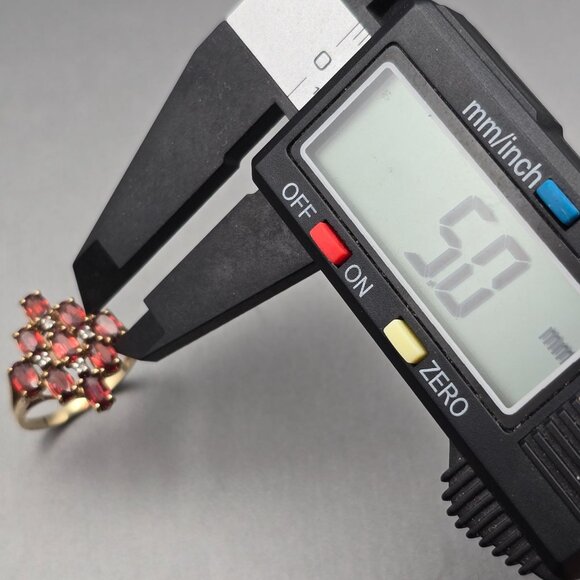 10K Yellow Gold Garnet & Diamond Ring Size 7 Signed CI 9 Oval Gemstones 3.03g - Picture 7 of 12